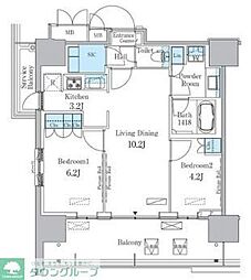 HARUMIFLAGPORTVILLAGEC棟 2LDKの間取図画像