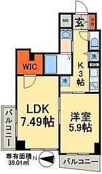 ラルジュマノワール 2Kの間取図画像