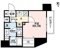 プレール・ドゥーク元浅草 1Kの間取図画像