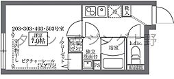 COCOCUBEニシニッポリ 1Kの間取図画像