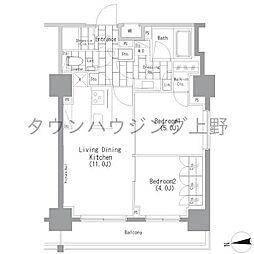 ザ・パークハビオ上野レジデンス 2LDKの間取図画像