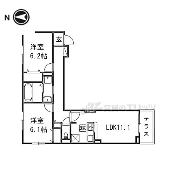 東神田町アパートＥＡＳＴ 107｜大阪府寝屋川市東神田町(賃貸アパート2LDK・1階・58.24㎡)の写真 その2