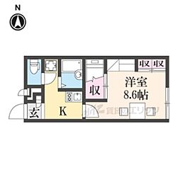 近鉄田原本線 佐味田川駅 徒歩8分の賃貸アパート 1階1Kの間取り