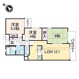 パーク・ノヴァあやめ池 5階3LDKの間取り