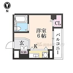 シティロイヤル富雄南 2階ワンルームの間取り