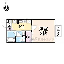 シェーヴル・ドール 1Kの間取図画像