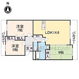 ヒルクレストあやめ池 3LDKの間取図画像