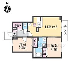 フラン・ベル 2LDKの間取図画像