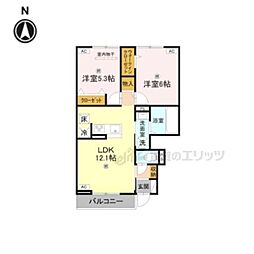 グランヴェール西の京 2LDKの間取図画像