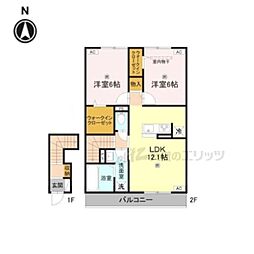 グランヴェール西の京 2LDKの間取図画像