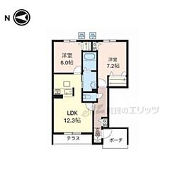グランシャリオ瑠璃 2LDKの間取図画像