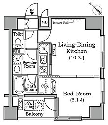 レジディア広尾南 9階1LDKの間取り