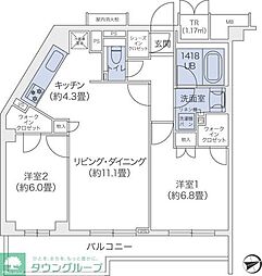 代官山BLESS鉢山 2LDKの間取図画像