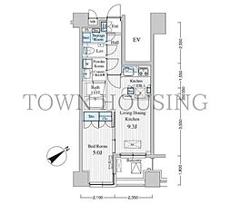 MFPRコート赤坂見附 1LDKの間取図画像