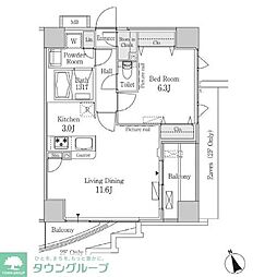 PARKFLATS芝浦 1LDKの間取図画像