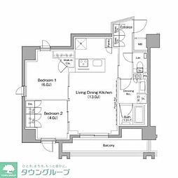 ザ・パークハビオ目黒レジデンス 2LDKの間取図画像