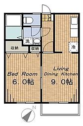 エスペランサ東雪谷 1LDKの間取図画像