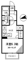 ボヌール旗の台 1Kの間取図画像