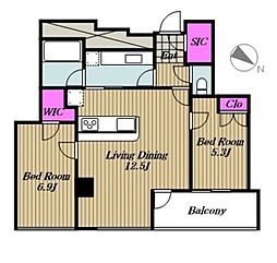 MFPR目黒タワー 2LDKの間取図画像