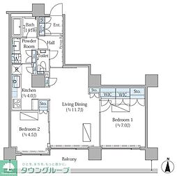 リバーポイントタワー 2LDKの間取図画像