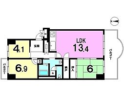 ユニハイム千里丘1棟 3SLDKの間取図画像