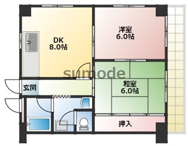 宮本マンション ｜大阪府茨木市目垣1丁目(賃貸マンション2DK・3階・45.36㎡)の写真 その2