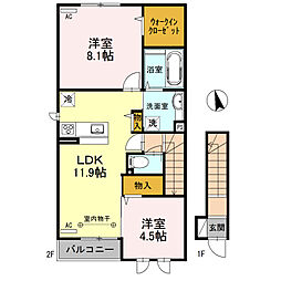 クローネ 2LDKの間取図画像