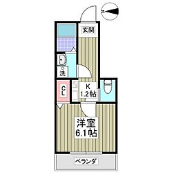 MQuarto箭弓町 1Kの間取図画像
