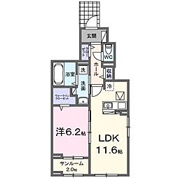 キャトルセゾン 1LDKの間取図画像