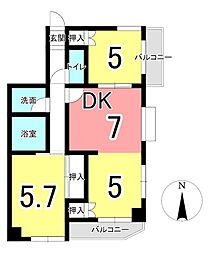 本住町マンション1番館 2LDKの間取図画像