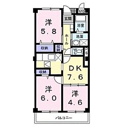 ラルジュフォンテーヌ 3DKの間取図画像