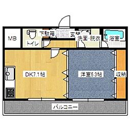 ワイズユウラク熊谷パテラ 1DKの間取図画像