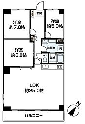 ロワイヤル北八代 2LDKの間取図画像