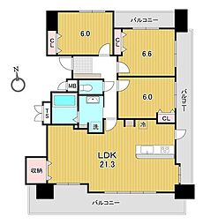 ピュア藤原西町 3LDKの間取図画像