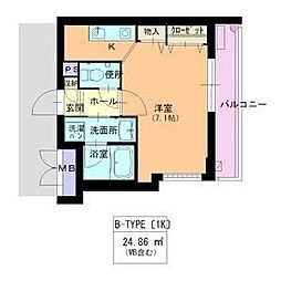 アクアキャニオンHARA 1Kの間取図画像