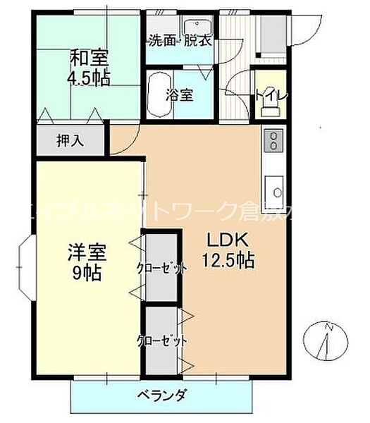 マンションルーブラン　Ｂ棟 ｜岡山県倉敷市四十瀬(賃貸アパート2LDK・2階・57.96㎡)の写真 その2