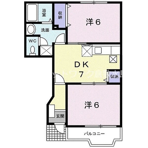 メゾン　カルフールＡ ｜岡山県倉敷市西阿知町西原(賃貸アパート2DK・1階・45.34㎡)の写真 その2