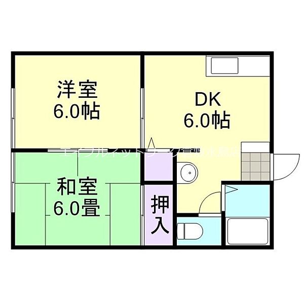 ラクシュリーマンション　B棟 ｜岡山県倉敷市宮前(賃貸アパート2DK・1階・40.92㎡)の写真 その2