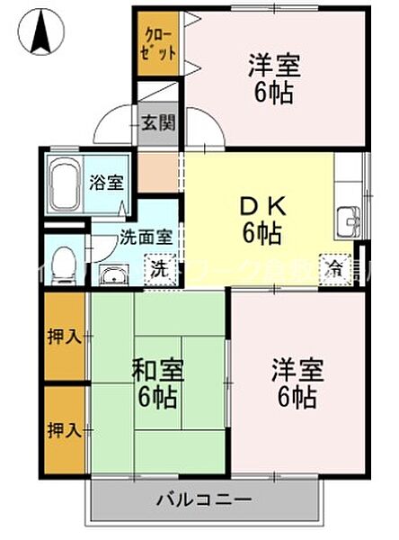 フォンティーヌ　Ｄ棟 ｜岡山県倉敷市白楽町(賃貸アパート3DK・2階・53.74㎡)の写真 その2