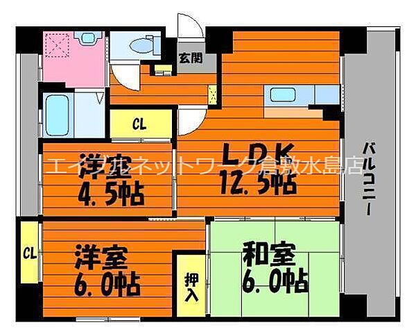 ボヌール新倉敷 ｜岡山県倉敷市新倉敷駅前4丁目(賃貸マンション3LDK・7階・65.02㎡)の写真 その2