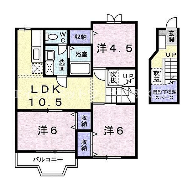 ソレア－ド ｜岡山県倉敷市四十瀬(賃貸アパート3LDK・2階・65.57㎡)の写真 その2