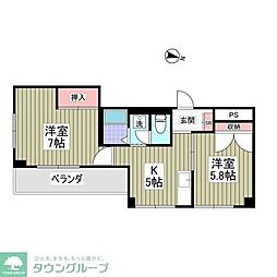 三ッ和マンション 2DKの間取図画像