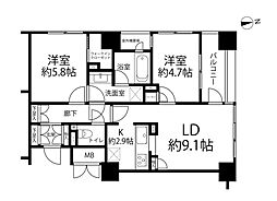 大森シティタワー 2LDKの間取図画像