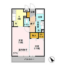 オペラハウス上大島　A  ｜ 群馬県前橋市天川大島町1307-2（賃貸アパート2K・2階・36.73㎡） その2