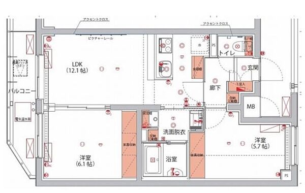 東京都新宿区山吹町(賃貸マンション2LDK・4階・55.22㎡)の写真 その2