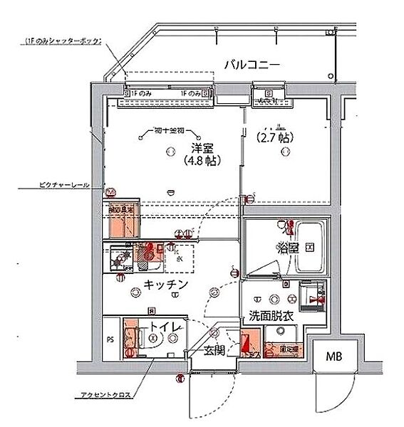 東京都新宿区山吹町(賃貸マンション2K・4階・25.85㎡)の写真 その2