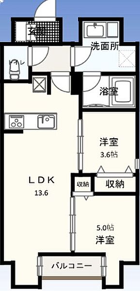 東京都品川区西五反田３丁目(賃貸マンション2LDK・9階・55.89㎡)の写真 その2