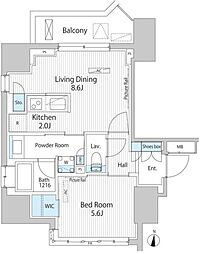 東京メトロ銀座線 表参道駅 徒歩11分の賃貸マンション 8階1LDKの間取り