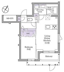 都営三田線 白金台駅 徒歩7分の賃貸マンション 1階1LDKの間取り