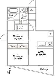 都営三田線 板橋本町駅 徒歩7分の賃貸マンション 1階2LDKの間取り